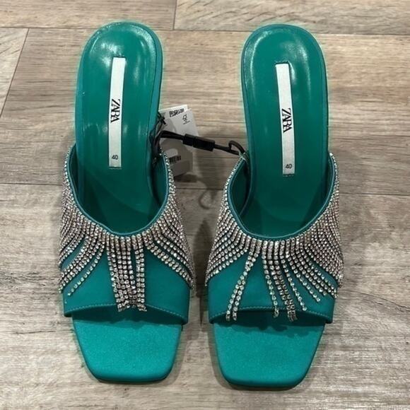 ZARA Green Rhinestone Fringe Heels | Sizes 8 & 9 | NWT - Picture 8 of 16